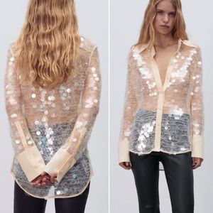 Zara semi sheer sequins top